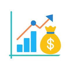 Increasing profits with money bag and graph illustration