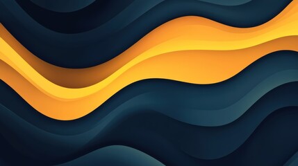 Abstract Waves: Dark Blue and Golden Hues