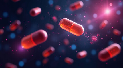Futuristic Digital Medical Environment with Capsules and Pills