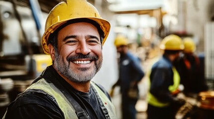 Friendly construction crew members enjoying their time together while working.