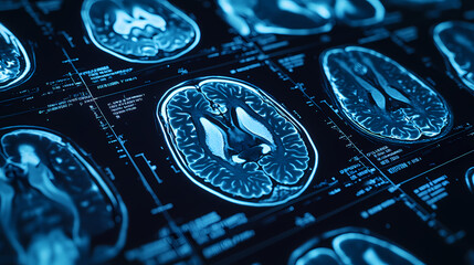 MRI Scan of Brain with Blue Tones