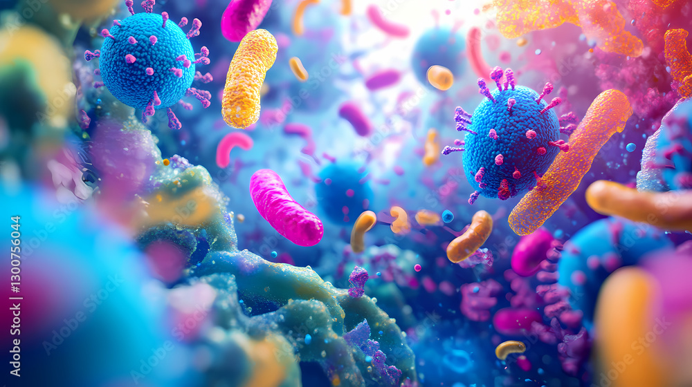 Poster 3d rendering of microorganisms