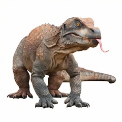 Obraz premium Realistic Dinosaur-Like Creature with Scaly Skin and Sharp Teeth Isolated on White Background.