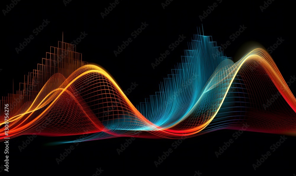Poster showing an abstract of wave with red and blue line. abstract red background