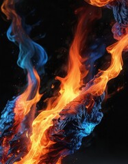 Fototapeta premium Red and blue fire on black background vibrant intense colours, fire, fiery