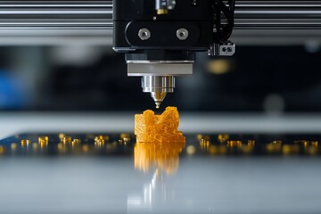 Close-up of 3D Printer Creating Orange Object Additive Manufacturing Technology