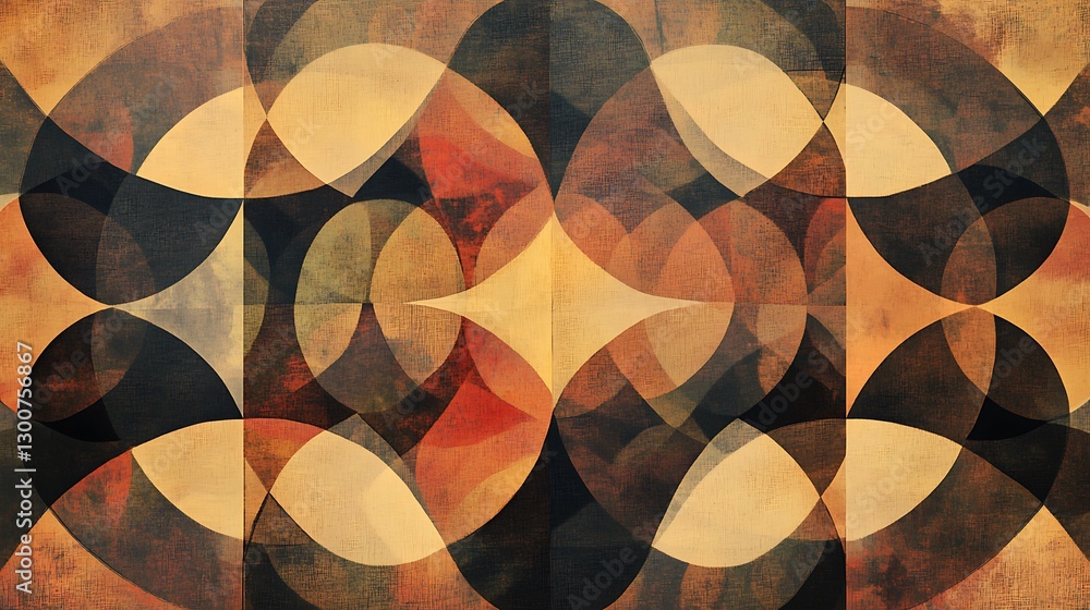 Aufkleber a banner featuring repeating geometric patterns of interlocking circles and triangles in muted earth