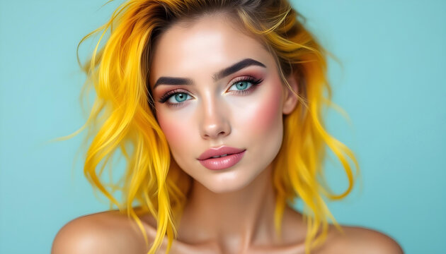 Chica guapa de ojos verdes y pelo te&ntilde;ido de amarillo