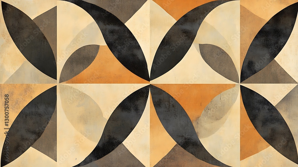 Poster a banner featuring repeating geometric patterns of interlocking circles and triangles in muted earth