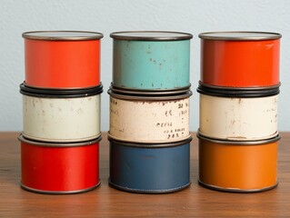 Vintage stack of tin cans showcasing nostalgic charm and unique textures for home decor enthusiasts