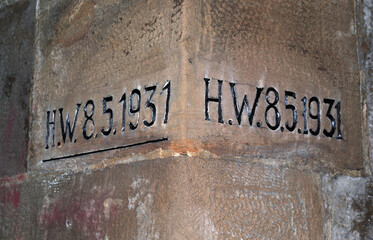 Initials and Date (HW 8-5-1931) Carved into Stone Lintel of German House 