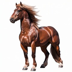 Naklejka premium Majestic Chestnut Horse with Flowing Mane Isolated on White Background.
