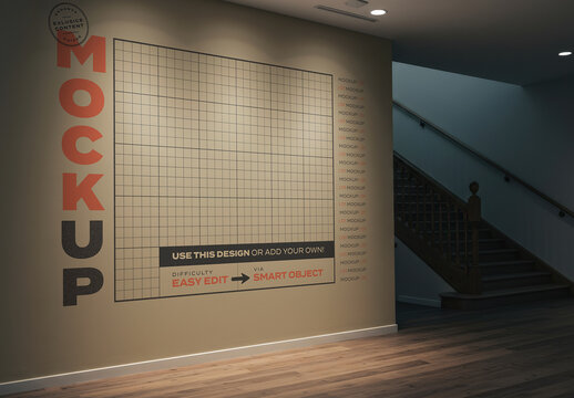 Illuminated Wall Interior Mockup Room with Stairs