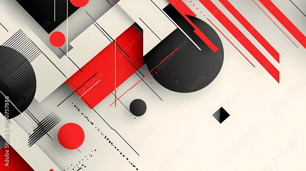 Poster a banner for presentations featuring bold red and gray geometric patterns with clean, professional a