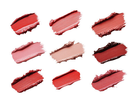 Diverse selection of lip colors displayed on a white background for beauty enthusiasts and makeup professionals, cut out