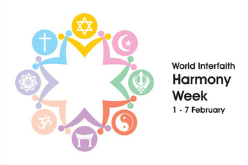 World Interfaith Harmony Week. Religious harmony vector illustration. Illustration of an international holiday celebrating religious harmony throughout the world