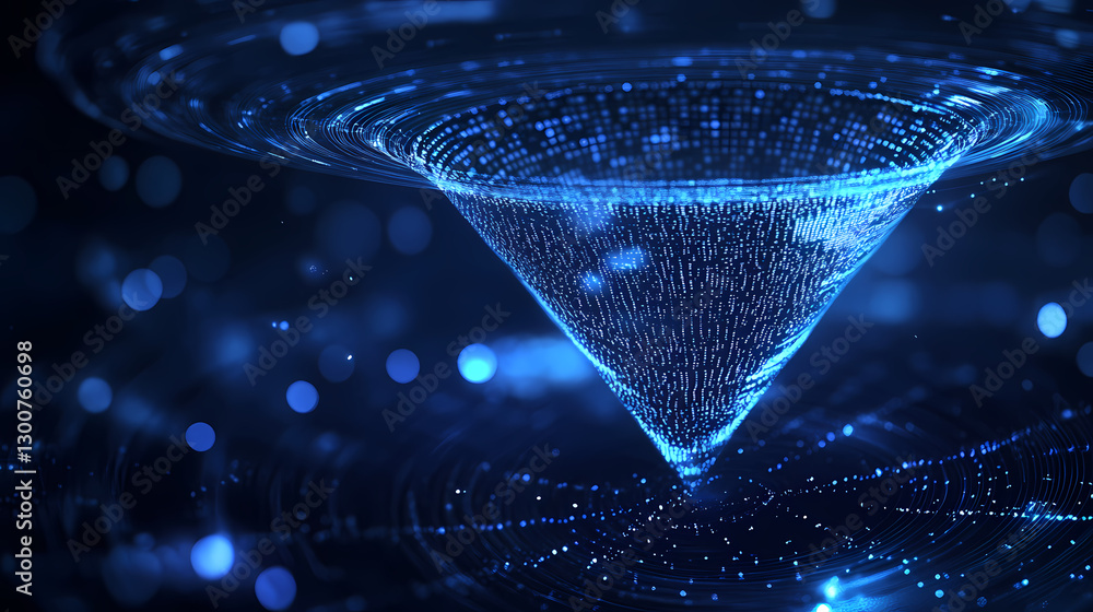 Poster sci-fi funnel structure with glowing particles