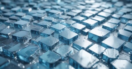 Obraz premium Icy blue geometric patterns on a smooth surface, glacial texture, blue ice texture background