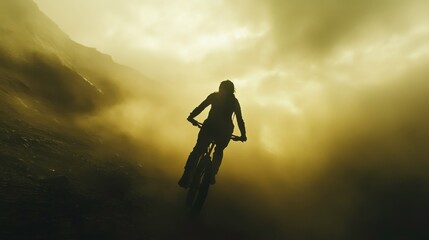 Fototapeta premium Thrilling Mountain Biking Adventure in Dramatic Setting