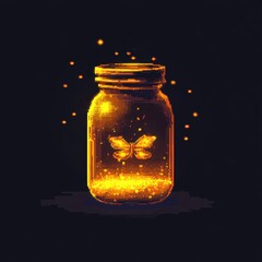 Luminous Butterfly Trapped Inside Glowing Jar