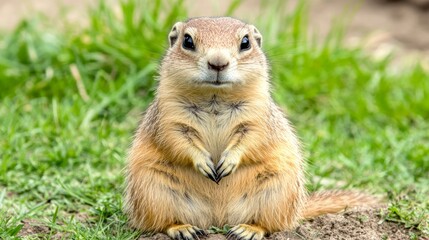 Fototapeta premium Curious ground squirrel standing alert in lush green grass