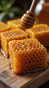 Bee honey in combs. Tasty healthy farm product.