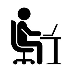 A black silhouette of a professional sitting on office chair, engaged in work on a laptop 2