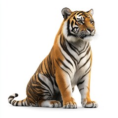Fototapeta premium Powerful Tiger Sitting on White Background