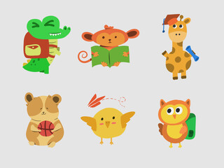 Zoo Animals Collections for Children with Back To School Assets Elements
