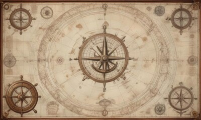 Obraz premium Nautical chart with vintage labels and symbols, sea symbols, naval charts, vintage maps
