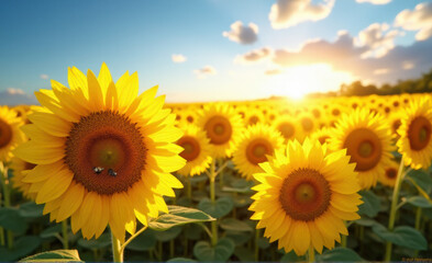 Fototapeta premium sunflower field with blue sky
