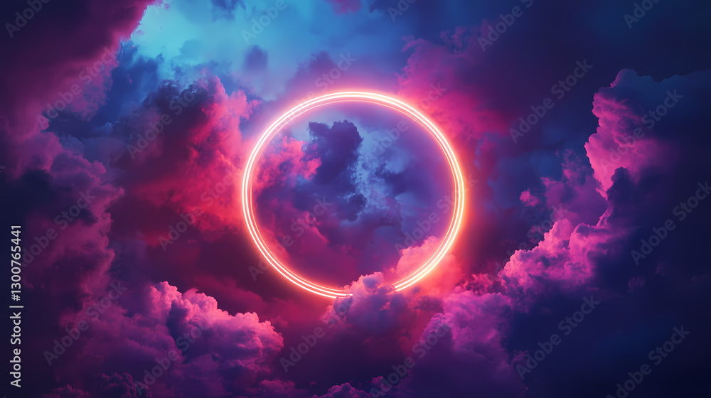 Poster glowing circular object in cloudy sky