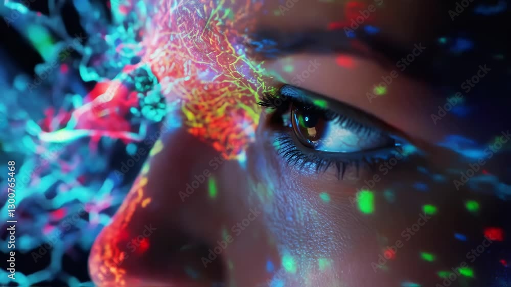 Poster a closeup view of a healthcare professionals focused expression as they interact with a holographic 