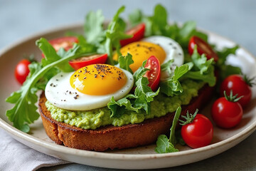 Gourmet  Toast with Eggs and Fresh Salad