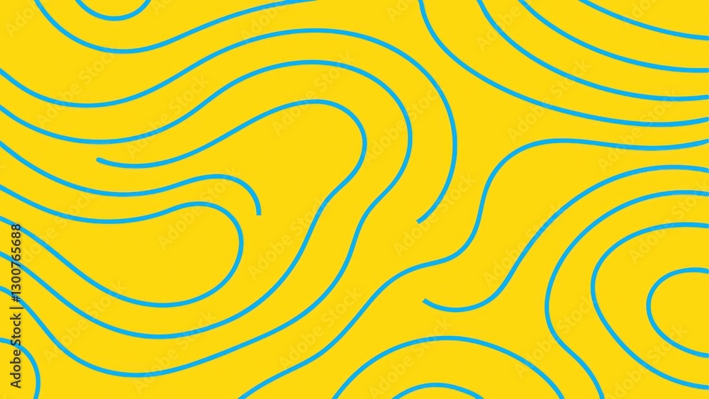 Poster a vibrant abstract pattern featuring dynamic curved lines in teal on a yellow background