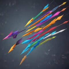 A flock of colorful arrows flying together in formation ,  flock,  abstract