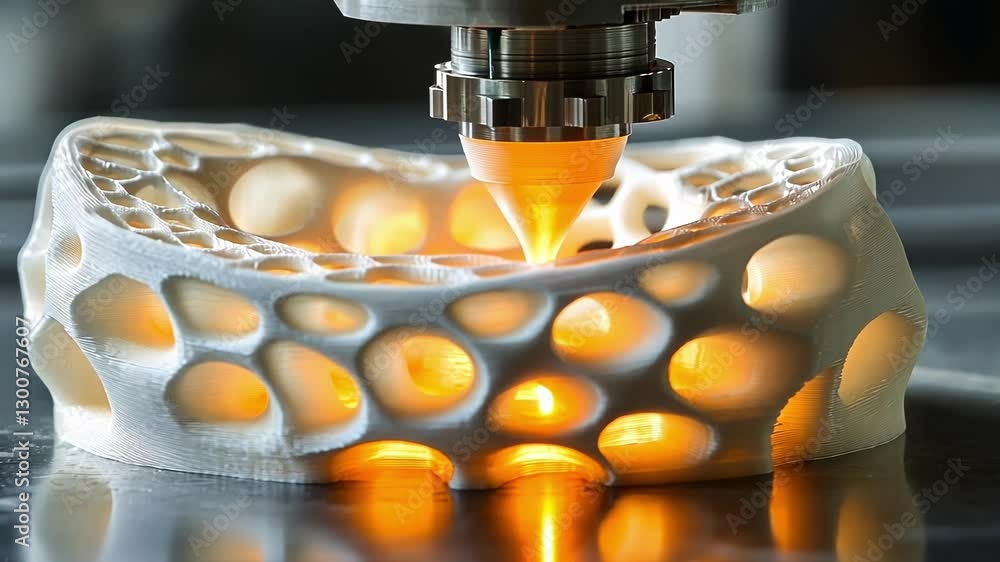 Aufkleber 3d printer head precisely fabricates a complex, honeycomb structured object. the glowing material hi