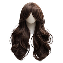 Fototapeta premium Long wavy dark brown wig isolated on transparent background, PNG
