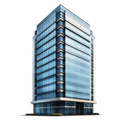 Modern glass office building with a sleek design isolated on transparent background, PNG
