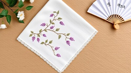 Elegant Lilac Embroidery on White Lace Doily Tablecloth Decor