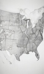 Black US map outline on white background with subtle textures,  simple shapes, US map shape,  American map