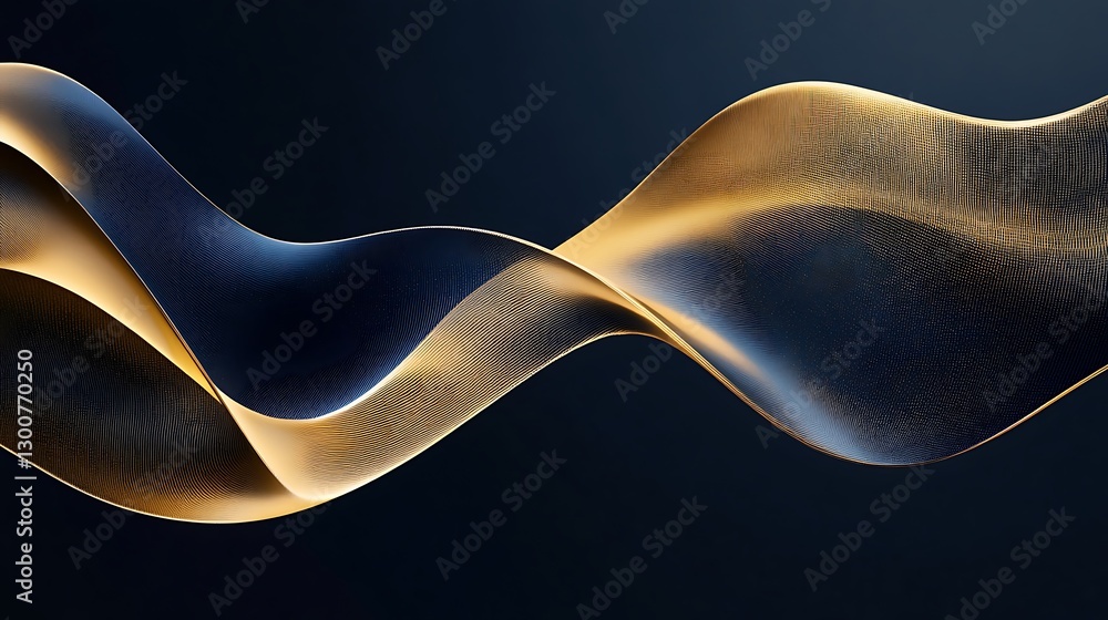 Poster a flowing abstract banner with wavy lines in various widths, creating a sense of movement, in gold a