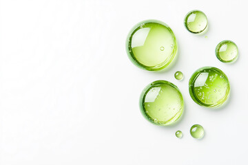 Abstract clear green cosmetic gel serum oil texture isolated on white background.