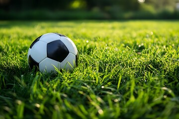 Close-up of Soccer Ball on Lush Green Grass Field