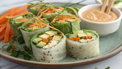 Vegan sushi with spicy mayo dip