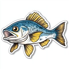 Fototapeta premium Vibrant illustration of a speckled fish, showcasing its detailed fins and scales against a white background. The bold colors and cartoonish style make it a fun, eye-catching image.