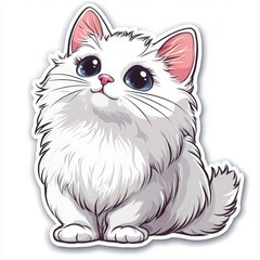 Obraz premium Adorable fluffy white kitten with big blue eyes looking up. Perfect for pet lovers!