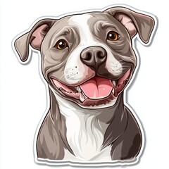 Adorable illustration of a smiling Pit Bull Terrier, showcasing its friendly nature and unique markings.  A perfect image for pet lovers!