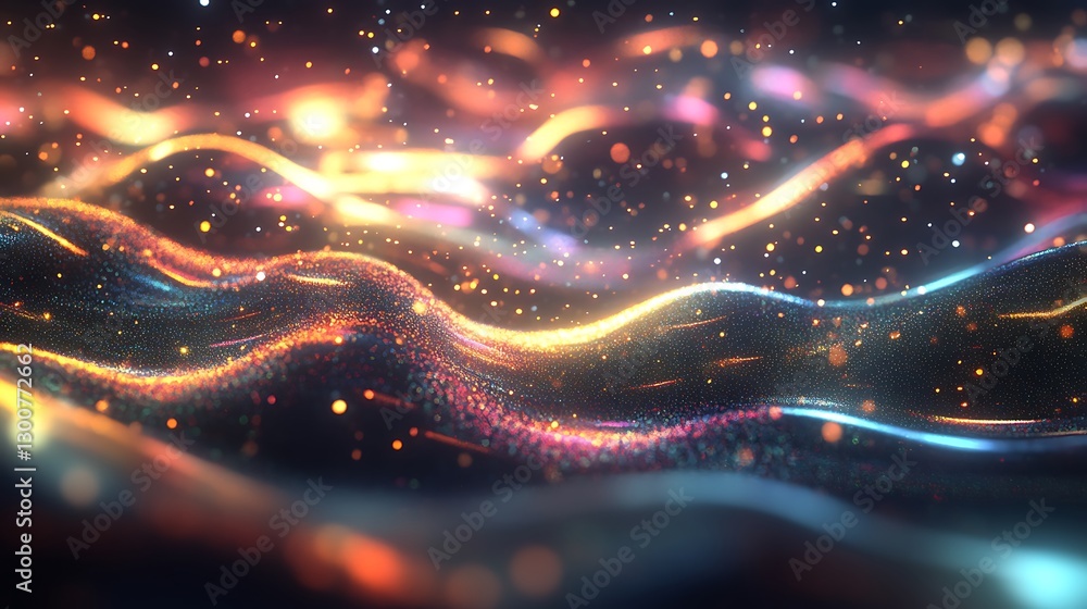 Aufkleber a futuristic abstract design with holographic light trails and sparkles floating on a dark gradient 