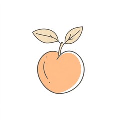 Sweet Peach Illustration: A minimalist line drawing of a peach with leaves against a white background.